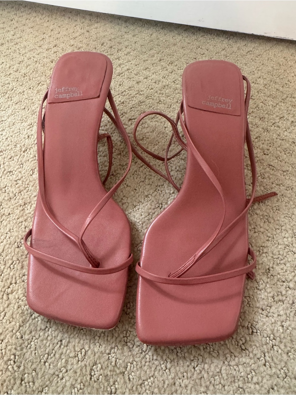 Jeffrey Campbell Dusty Rose Strappy Square-Toe Heeled Sandals